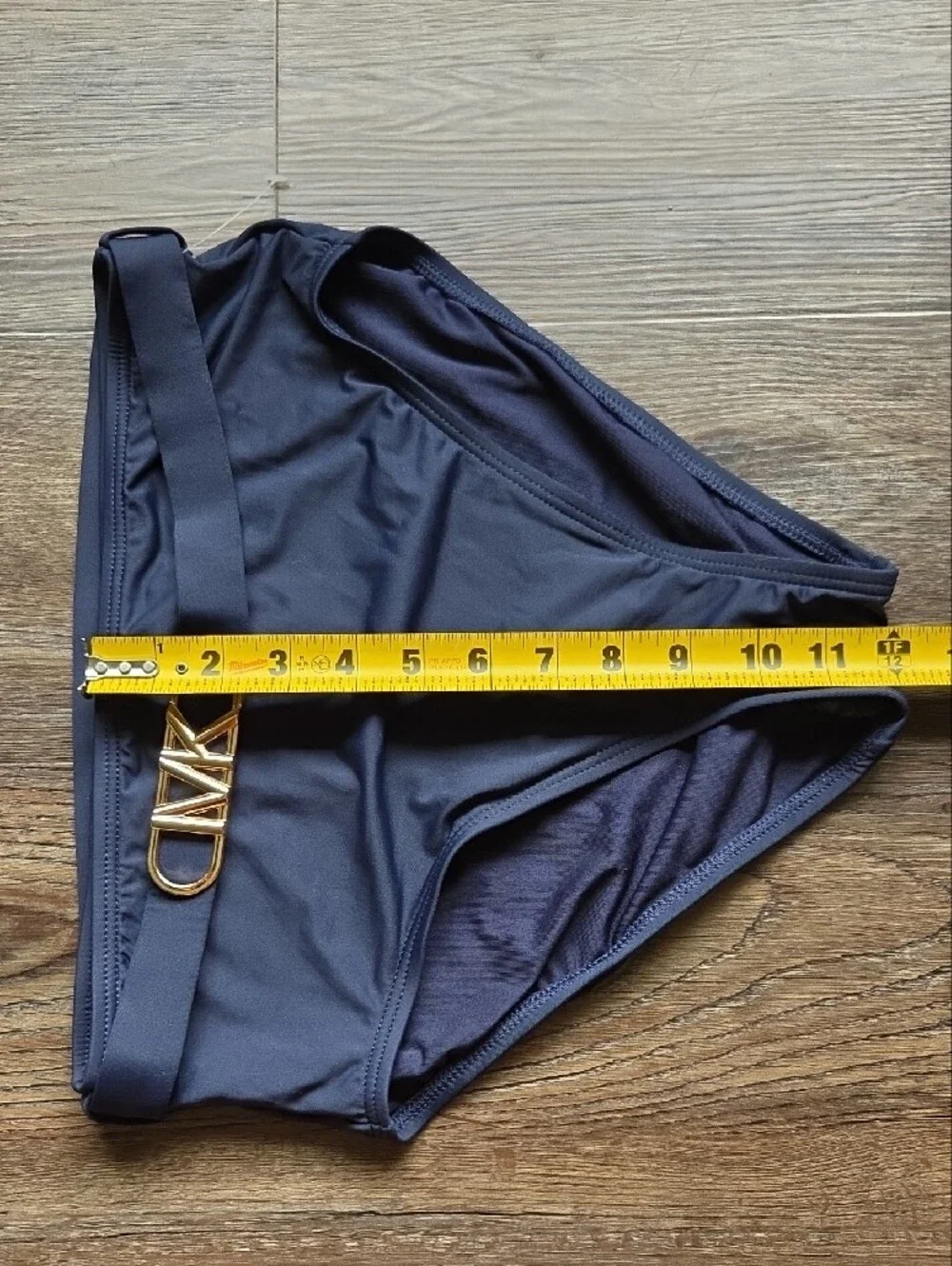 Nwot Michael Michael Kors Navy Bikini Bottom with Gold MK Buckle Size Medium